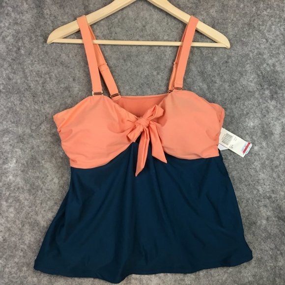 Raisins Swim Raisins Tankini Top Colorblock Teal Coral Peek A Boo